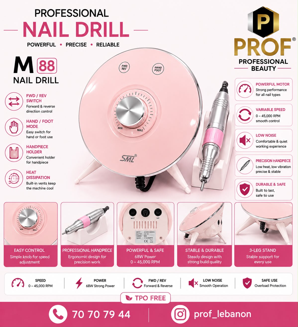 M88 Professional Nail Drill Machine – 45,000 RPM