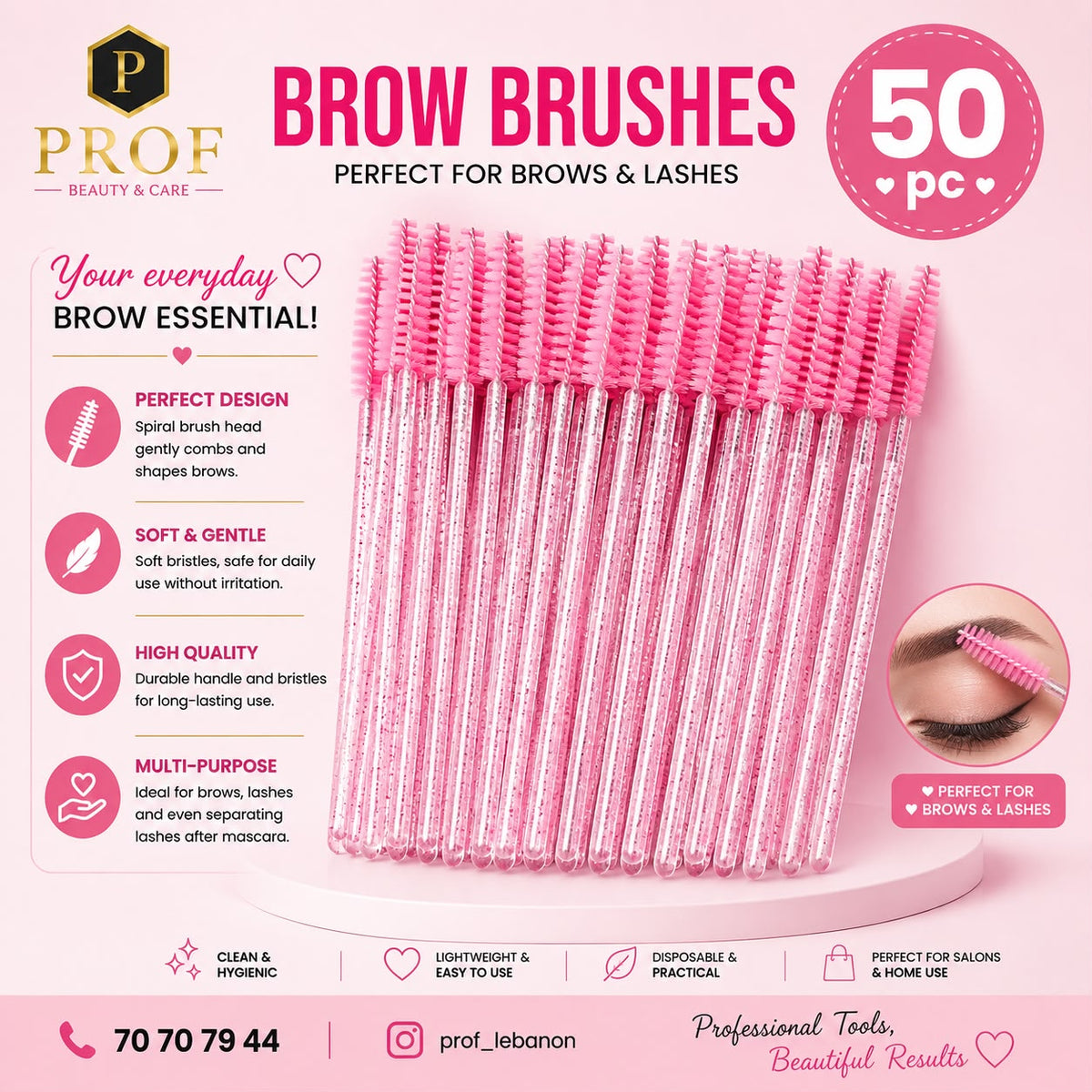 PROF Disposable Brow and Lash Brushes 50 Pieces