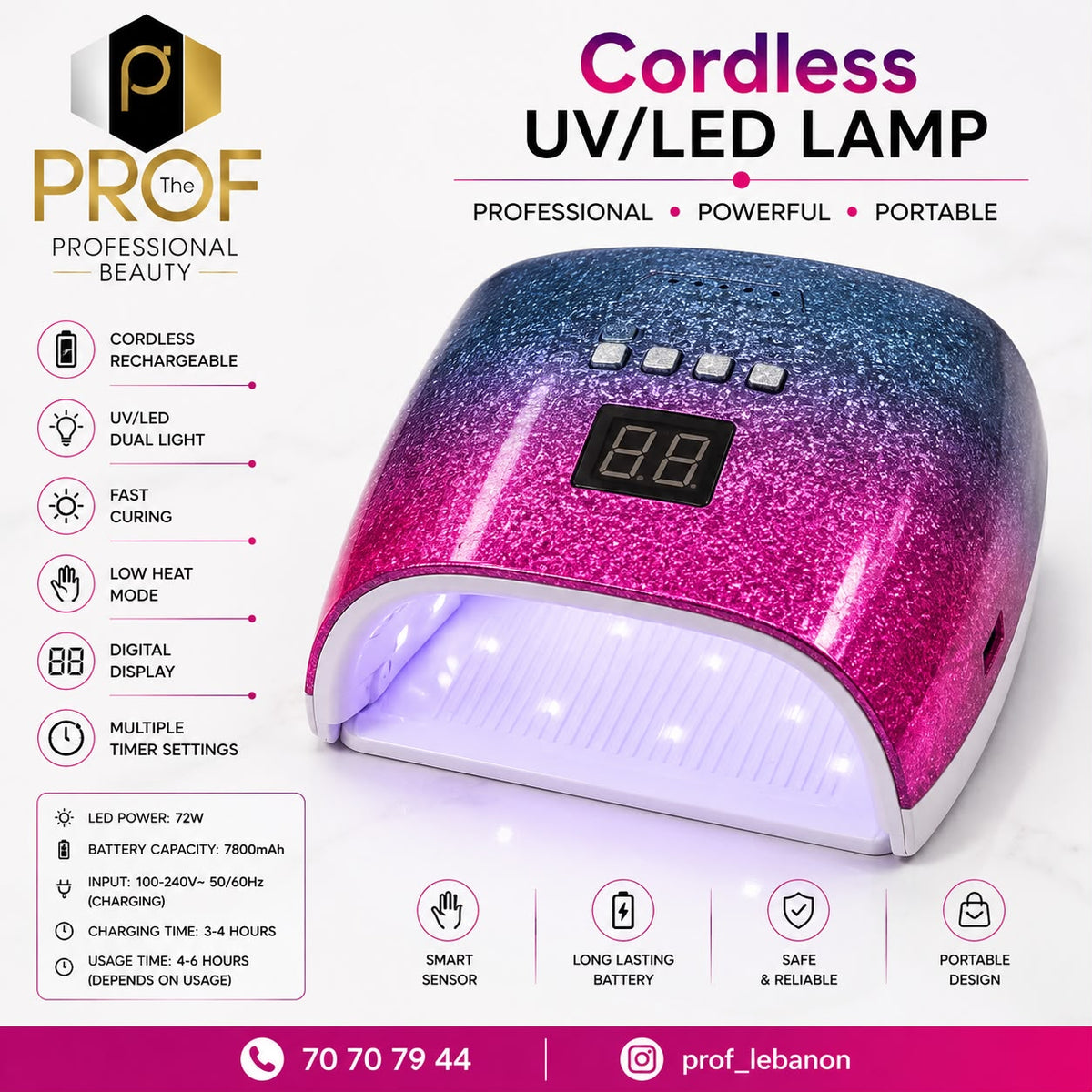 Cordless UV LED Nail Lamp 72W