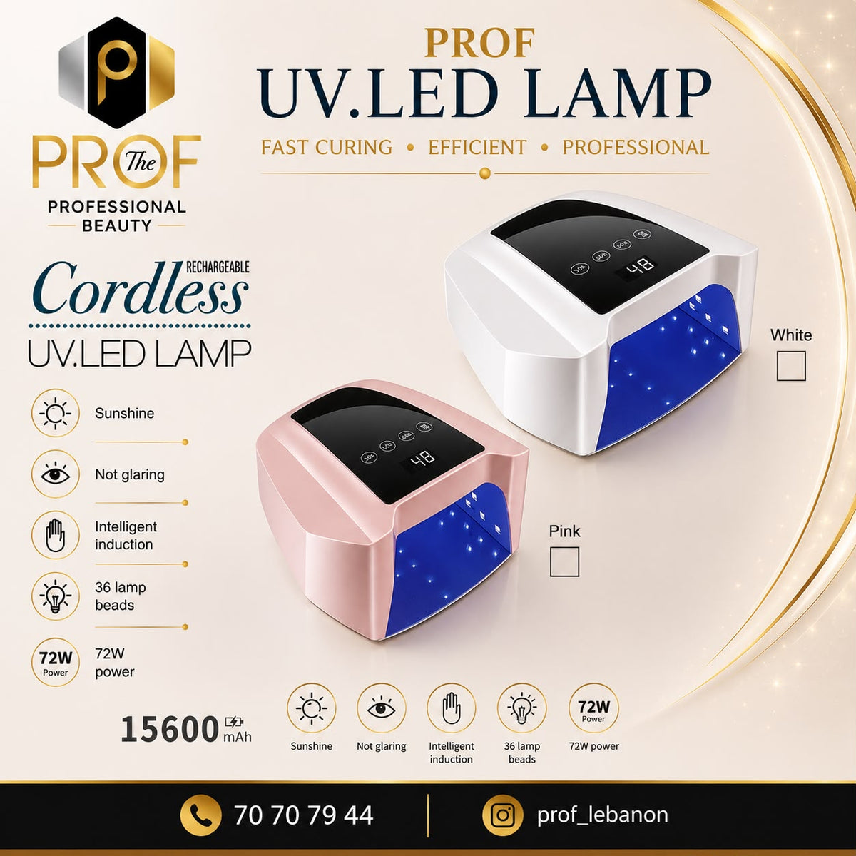 Rechargeable Cordless UV/LED Nail Lamp 72W