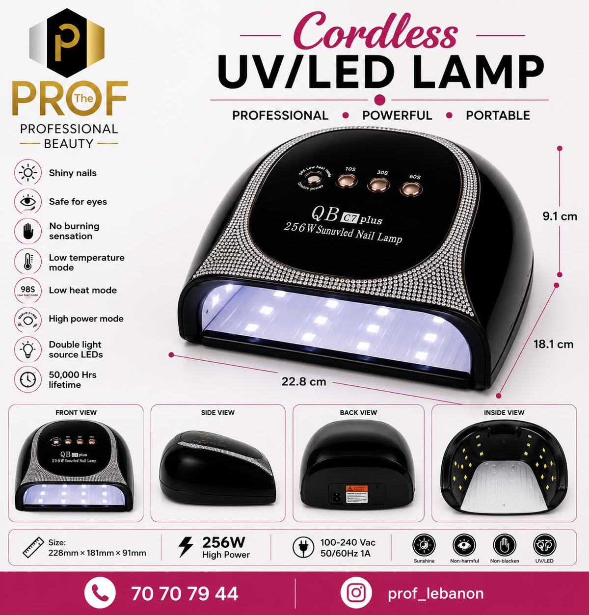 Cordless UV/LED Nail Lamp 256W – QB C7 Plus